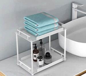 awts bathroom counter organizer, 2 tier stainless steel bathroom countertop organizer, kitchen organizer, cosmetic organizer, vanity bathroom organizer, storage shelf, living room,dressing table,white
