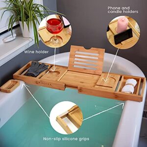 Bathtub Tray for Bath, Extendable Luxury Bamboo Bath Caddy Tray for Bathtub, Spa Organizer, Bath Table for Tub