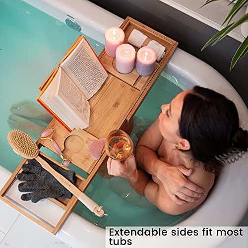 Bathtub Tray for Bath, Extendable Luxury Bamboo Bath Caddy Tray for Bathtub, Spa Organizer, Bath Table for Tub