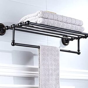 FAZRPIP Towel Rails,Bathroom Towel Rack Wall Mounted Towel Holder, Antique Brass Bathroom, Carved Towel Rack,Retro Bath European Style Towel Shelf, Bathroom Towel Holder/Black