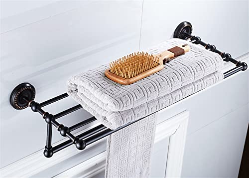 FAZRPIP Towel Rails,Bathroom Towel Rack Wall Mounted Towel Holder, Antique Brass Bathroom, Carved Towel Rack,Retro Bath European Style Towel Shelf, Bathroom Towel Holder/Black