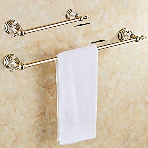 Crystal Bathroom Hardware Set,Adjustable Towel Rack, Toilet Roll Paper Holder,Hand Towel Holder,Hook,Gold Bathroom Accessories Set Wall Mounted (Bright Gold)