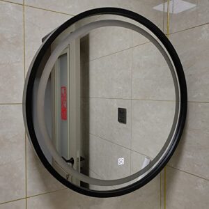 Round Bathroom Mirror Cabinet, Led Medicine Cabinet Wall Mounted, Recessed Mirror Cabinet with Light, with Storage Shelf (Color : Black, Size : 70cm)