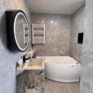 Round Bathroom Mirror Cabinet, Led Medicine Cabinet Wall Mounted, Recessed Mirror Cabinet with Light, with Storage Shelf (Color : Black, Size : 70cm)