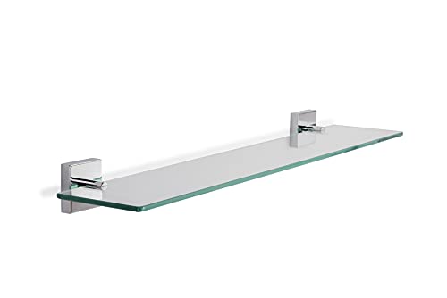 Croydex Chester Flexi-Fix Easy Fit Screw or Glue Glass Bathroom Shelf, 2.1in x 24.3in x 5.3in, Chrome