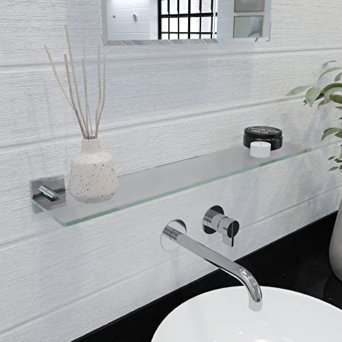 Croydex Chester Flexi-Fix Easy Fit Screw or Glue Glass Bathroom Shelf, 2.1in x 24.3in x 5.3in, Chrome