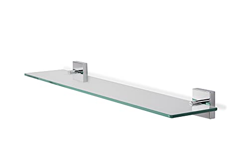 Croydex Chester Flexi-Fix Easy Fit Screw or Glue Glass Bathroom Shelf, 2.1in x 24.3in x 5.3in, Chrome