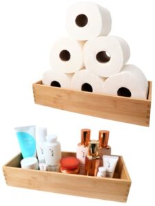 jujo bambooware - bamboo bathroom tray, bathroom tray organizer bamboo bathroom accessories, waterproof vanity tray, bathroom trays for toiletries, perfume, and more, large, 15 x 6 x 3 in, natural