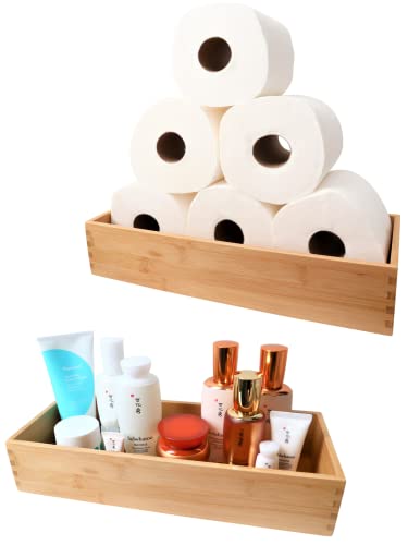 JUJO Bambooware - Bamboo Bathroom Tray, Bathroom Tray Organizer Bamboo Bathroom Accessories, Waterproof Vanity Tray, Bathroom Trays for Toiletries, Perfume, and More, Large, 15 x 6 x 3 in, Natural