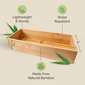 JUJO Bambooware - Bamboo Bathroom Tray, Bathroom Tray Organizer Bamboo Bathroom Accessories, Waterproof Vanity Tray, Bathroom Trays for Toiletries, Perfume, and More, Large, 15 x 6 x 3 in, Natural