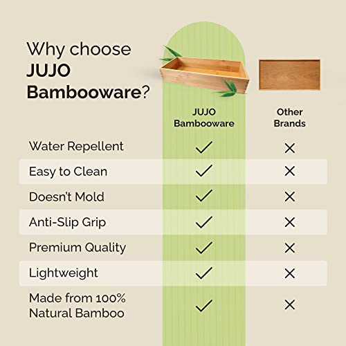 JUJO Bambooware - Bamboo Bathroom Tray, Bathroom Tray Organizer Bamboo Bathroom Accessories, Waterproof Vanity Tray, Bathroom Trays for Toiletries, Perfume, and More, Large, 15 x 6 x 3 in, Natural