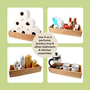 JUJO Bambooware - Bamboo Bathroom Tray, Bathroom Tray Organizer Bamboo Bathroom Accessories, Waterproof Vanity Tray, Bathroom Trays for Toiletries, Perfume, and More, Large, 15 x 6 x 3 in, Natural