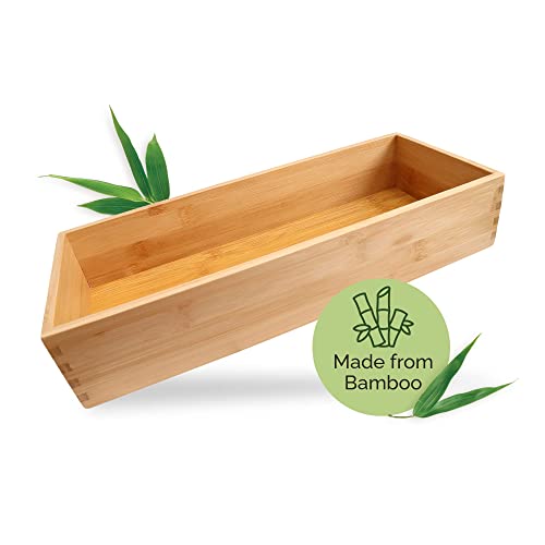 JUJO Bambooware - Bamboo Bathroom Tray, Bathroom Tray Organizer Bamboo Bathroom Accessories, Waterproof Vanity Tray, Bathroom Trays for Toiletries, Perfume, and More, Large, 15 x 6 x 3 in, Natural