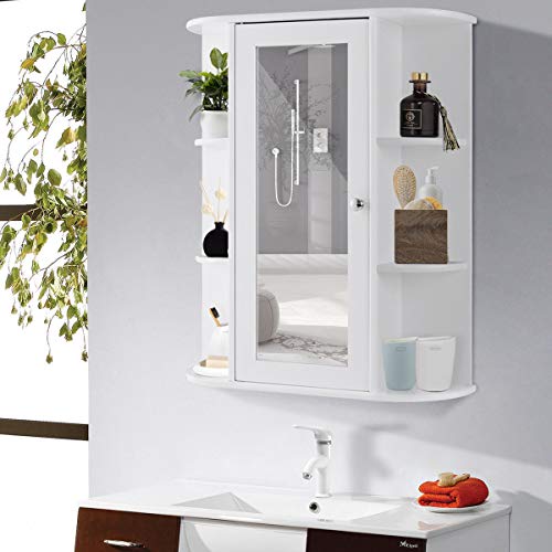 DORTALA Bathroom Cabinet, Single Door Wall Mount Medicine Cabinet w/Mirror(2 Tier Inner Shelves)