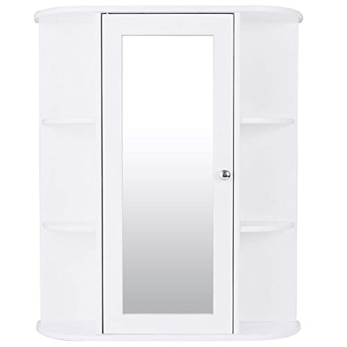 DORTALA Bathroom Cabinet, Single Door Wall Mount Medicine Cabinet w/Mirror(2 Tier Inner Shelves)