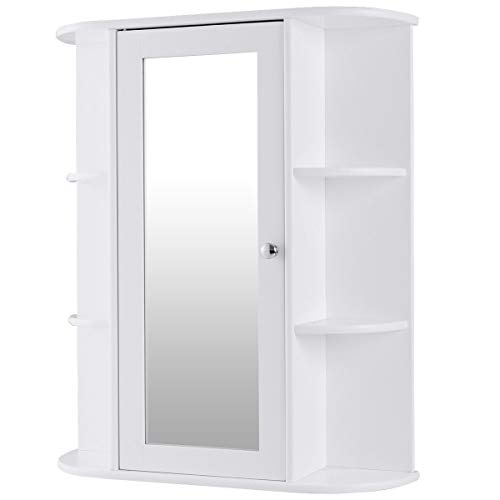 DORTALA Bathroom Cabinet, Single Door Wall Mount Medicine Cabinet w/Mirror(2 Tier Inner Shelves)