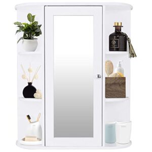 DORTALA Bathroom Cabinet, Single Door Wall Mount Medicine Cabinet w/Mirror(2 Tier Inner Shelves)