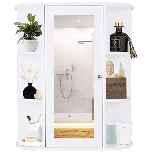 DORTALA Bathroom Cabinet, Single Door Wall Mount Medicine Cabinet w/Mirror(2 Tier Inner Shelves)