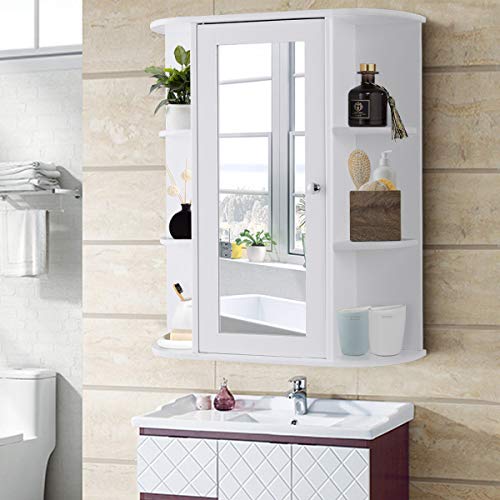 DORTALA Bathroom Cabinet, Single Door Wall Mount Medicine Cabinet w/Mirror(2 Tier Inner Shelves)