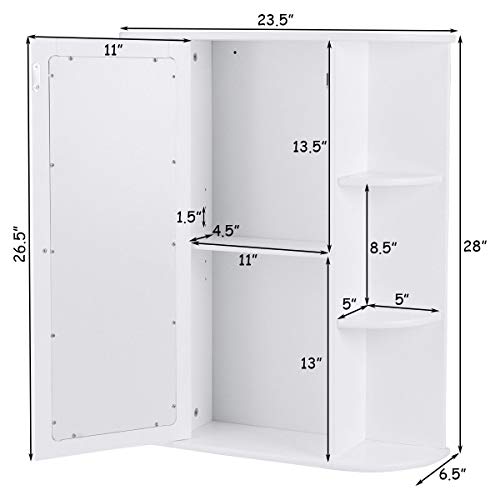 DORTALA Bathroom Cabinet, Single Door Wall Mount Medicine Cabinet w/Mirror(2 Tier Inner Shelves)