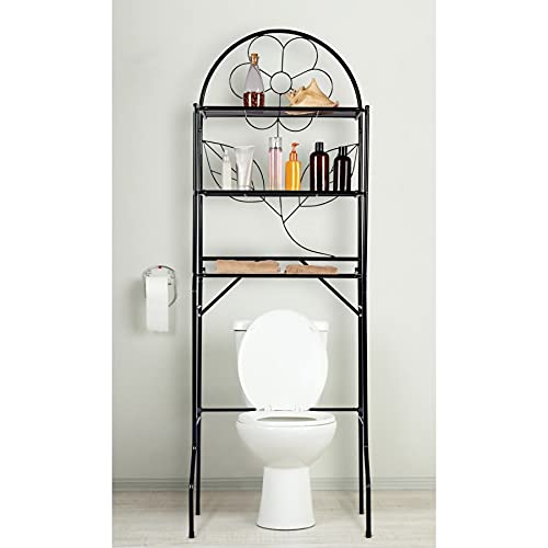 J&V TEXTILES 3-Shelf Bathroom Organizer Over The Toilet, Bathroom Spacesaver (Black)*