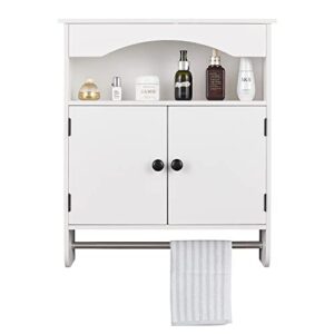 los muebles white bathroom wall cabinet,medicine cabinet with 2 door over the toilet storage cabinet hanging cabinet with towels bar wall cabinet for bathroom laundry room kitchen (white)