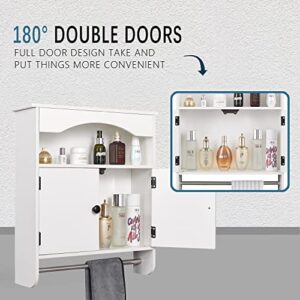 Los muebles White Bathroom Wall Cabinet,Medicine Cabinet with 2 Door Over The Toilet Storage Cabinet Hanging Cabinet with Towels Bar Wall Cabinet for Bathroom Laundry Room Kitchen (White)