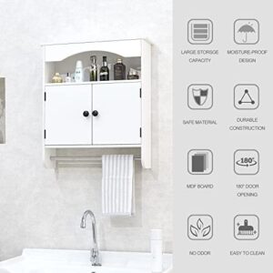 Los muebles White Bathroom Wall Cabinet,Medicine Cabinet with 2 Door Over The Toilet Storage Cabinet Hanging Cabinet with Towels Bar Wall Cabinet for Bathroom Laundry Room Kitchen (White)