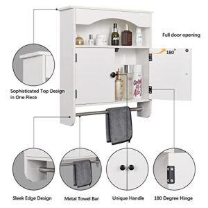 Los muebles White Bathroom Wall Cabinet,Medicine Cabinet with 2 Door Over The Toilet Storage Cabinet Hanging Cabinet with Towels Bar Wall Cabinet for Bathroom Laundry Room Kitchen (White)