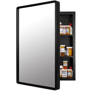 h-a medicine cabinets for bathroom with mirror, 24" x 16", black recessed or wall mounted vanity mirror with storage shelves