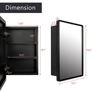 H-A Medicine Cabinets for Bathroom with Mirror, 24" x 16", Black Recessed or Wall Mounted Vanity Mirror with Storage Shelves