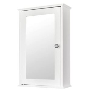 Single Door Bathroom Cabinet - Wall Mounted Medicine Storage Vanity Mirror Organizer with Shelf, Rust-Free White Cabinet for Space-Saving