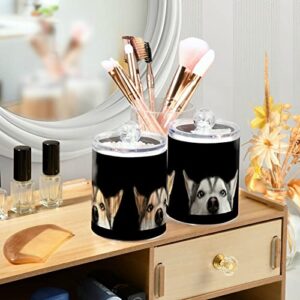 2 Pack Qtip Holder Dispenser Husky Dog Look Apothecary Jars with Lids Dog Plastic Acrylic Bathroom Vanity Countertop Canister Storage Organizer for Cotton Ball,Swabs,Pads,Floss