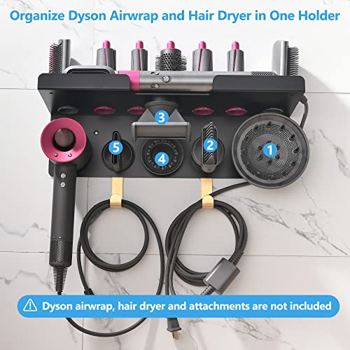 Wall Mount Holder for Dyson Airwrap & Hair Dryer,Perforated &Nail-Free Installation,2-in-1 Stand for Dyson Hair Dryer,Airwrap Holder Wall Mount for Dyson,for Bathroom/Bedroom/Barbershop