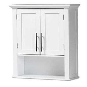 baxton studio turner white finished wood 2-door bathroom wall storage cabinet