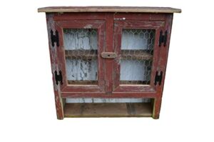 amish wares country collectible handmade primitive rustic decor barnwood medicine cabinet.with two chicken wire doors.barn wood colors may vary.