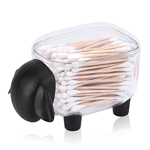 Qtip Holder, Acrylic Sheep Shaped Cotton Swab Holder Cotton Pad Dispenser Floss Container with Cover for Bathroom Vanity Organizer, 13 x 7.5 x 8 cm