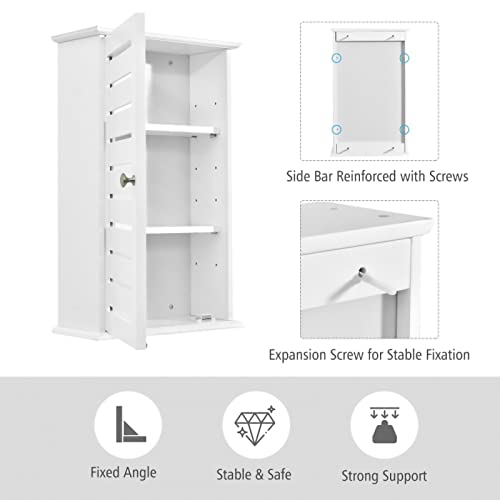 Bathroom Cabinet Wall Mount, 14"x22" Wooden Medicine Cabinet with Door and Adjustable Shelf, Over Toilet Storage Wall Hanging Cabinets for Bathroom, Bedroom, Kitchen, Laundry Room (White)