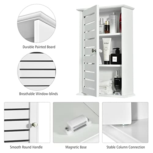 Bathroom Cabinet Wall Mount, 14"x22" Wooden Medicine Cabinet with Door and Adjustable Shelf, Over Toilet Storage Wall Hanging Cabinets for Bathroom, Bedroom, Kitchen, Laundry Room (White)