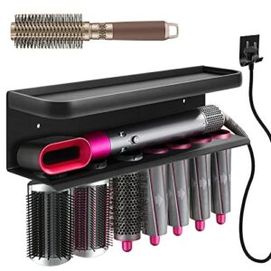 kkuyt storage holder for dyson airwrap styler, wall mount curling iron accessories organizer rack for dyson air wrap attachments, hair dryer rack with air cushion comb & adhesive for home bathroom