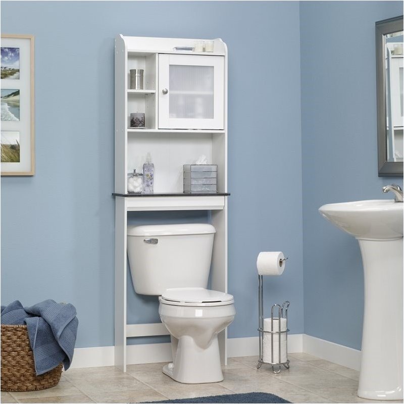 Pemberly Row Over-The-Toilet Etagere, Space-Saver Bathroom Cabinet with Adjustable Shelf in Soft White