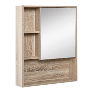 kleankin wall-mounted wooden bathroom medicine cabinet, storage cabinet with mirror glass door adjustable open shelf oak grain