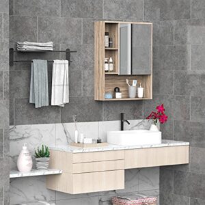 kleankin Wall-Mounted Wooden Bathroom Medicine Cabinet, Storage Cabinet with Mirror Glass Door Adjustable Open Shelf Oak Grain