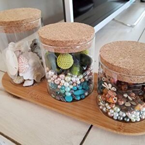 SplashSoup Glass Jar Set on Bamboo Tray, Natural Cork Lids, Bath Item Qtip Cotton Ball Canisters, Seasonal Display Decor, Centerpiece
