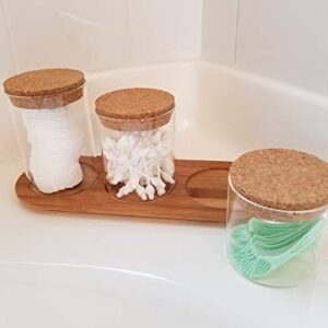 SplashSoup Glass Jar Set on Bamboo Tray, Natural Cork Lids, Bath Item Qtip Cotton Ball Canisters, Seasonal Display Decor, Centerpiece