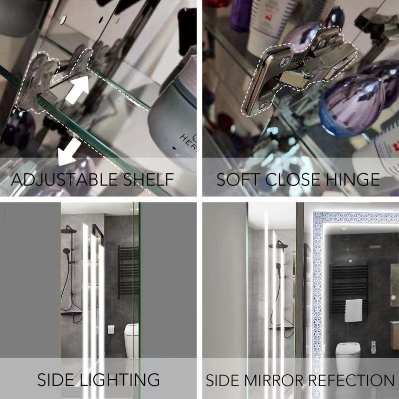 Janboe Illuminated Medicine Cabinet 24×28 Inch,Stainless Steel Medicine Cabinet with Light,Bathroom Mirror Cabinet,with Side Lighting and Side Mirror