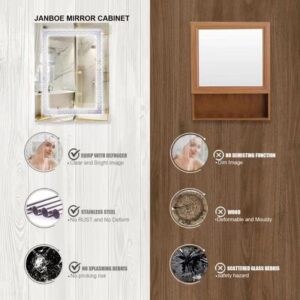 Janboe Illuminated Medicine Cabinet 24×28 Inch,Stainless Steel Medicine Cabinet with Light,Bathroom Mirror Cabinet,with Side Lighting and Side Mirror