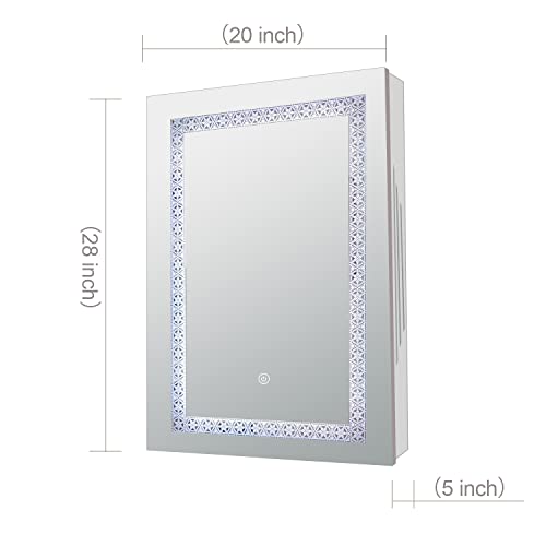 Janboe Illuminated Medicine Cabinet 24×28 Inch,Stainless Steel Medicine Cabinet with Light,Bathroom Mirror Cabinet,with Side Lighting and Side Mirror