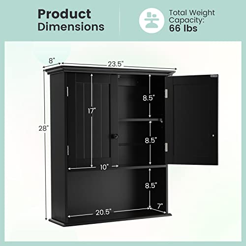 Giantex Bathroom Wall Mounted Cabinet - Storage Cabinet w/Adjustable Shelf, 2-Door Over The Toilet Cabinet, Space-Saving Organizer for Bathroom, Living Room, Entryway, Medicine Cabinet (Black)