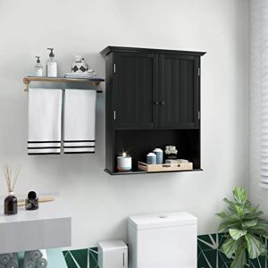 Giantex Bathroom Wall Mounted Cabinet - Storage Cabinet w/Adjustable Shelf, 2-Door Over The Toilet Cabinet, Space-Saving Organizer for Bathroom, Living Room, Entryway, Medicine Cabinet (Black)